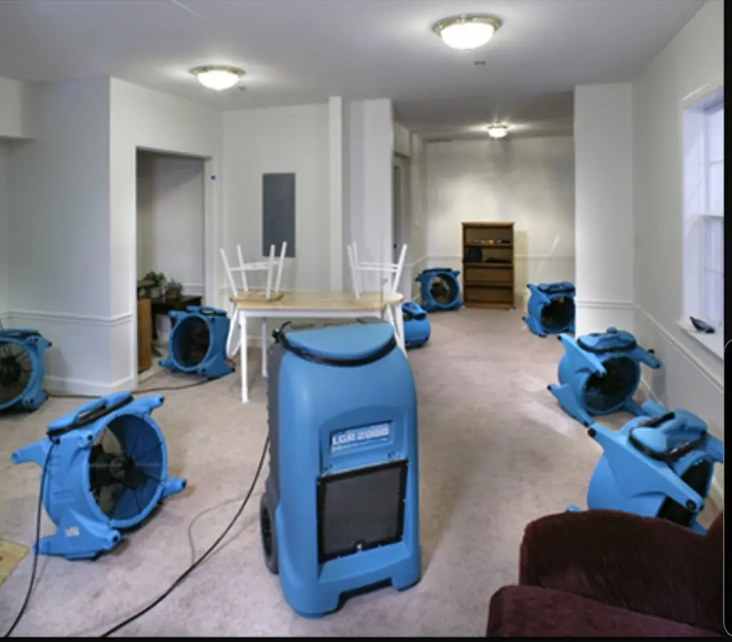 Air movers and dehumidifier setup for Water Damage Restoration in East Norriton